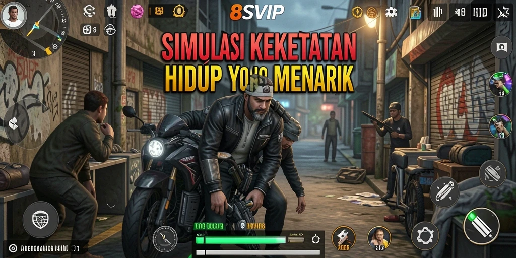 Tampilan gameplay <strong>8SVIP</strong> dengan simulasi kehidupan yang mendalam.