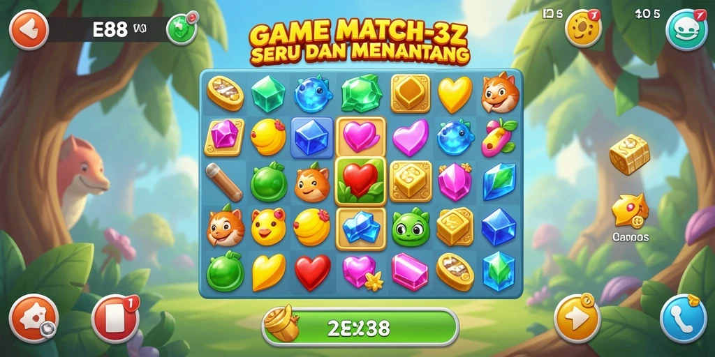 Tampilan gameplay E88 yang seru dan menantang di Match-3.