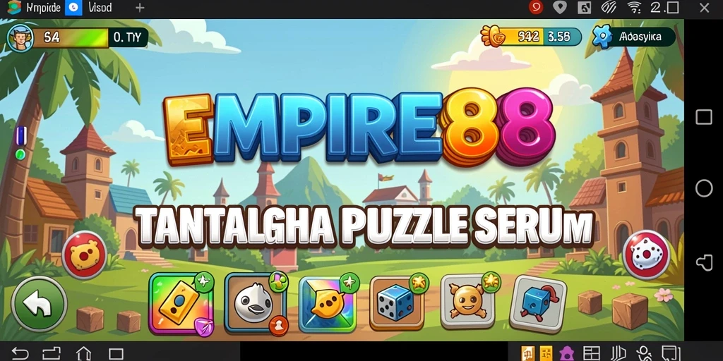 Screenshot utama EMPIRE88 menampilkan gameplay puzzle yang penuh warna.