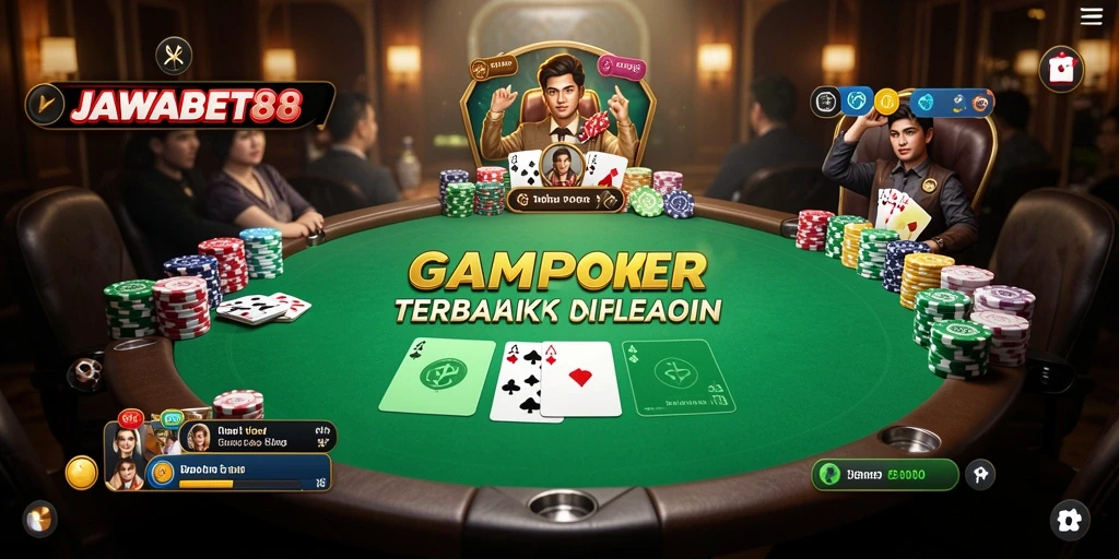 Tampilan gameplay seru di JAWABET88 dengan suasana poker yang kental.