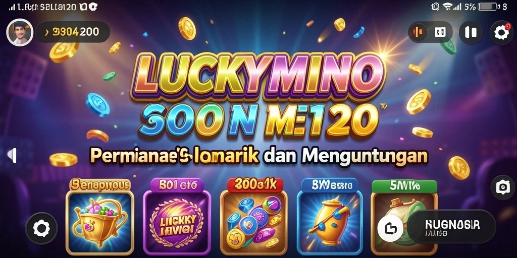 Screenshot gameplay LUCKYMINO dengan berbagai tema slot menarik.