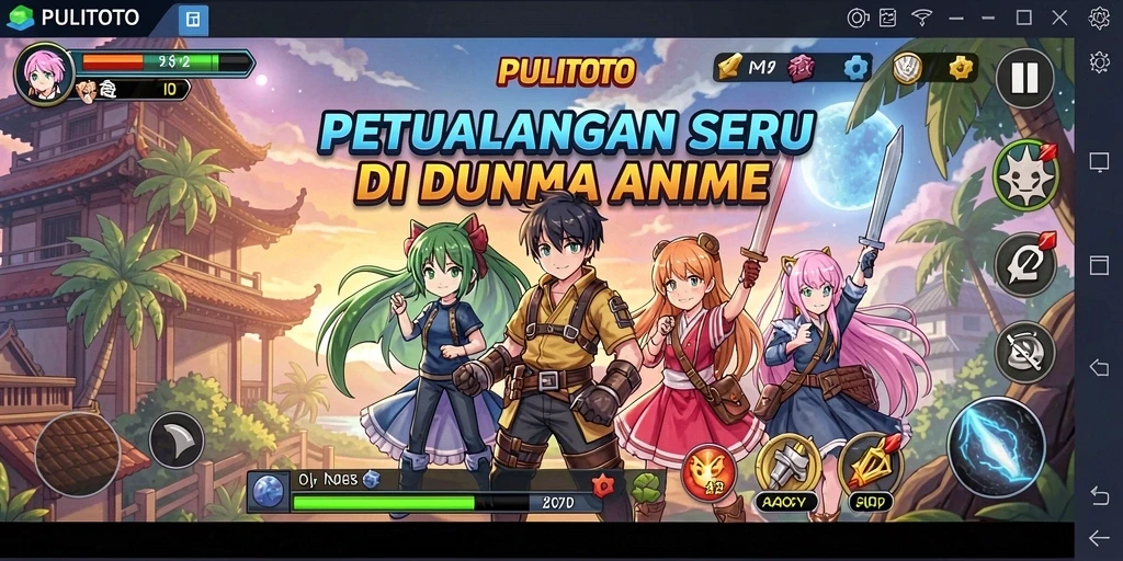 Tampilan gameplay PULITOTO dengan karakter Anime yang beraksi.