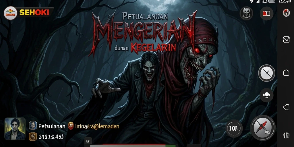 Screenshot gameplay SEHOKI menampilkan suasana menyeramkan dan penuh ketegangan.