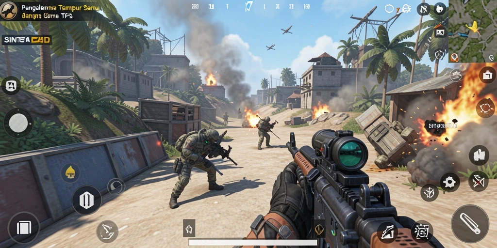 Tampilan gameplay SINTE4D yang menegangkan dalam pertempuran TPS.