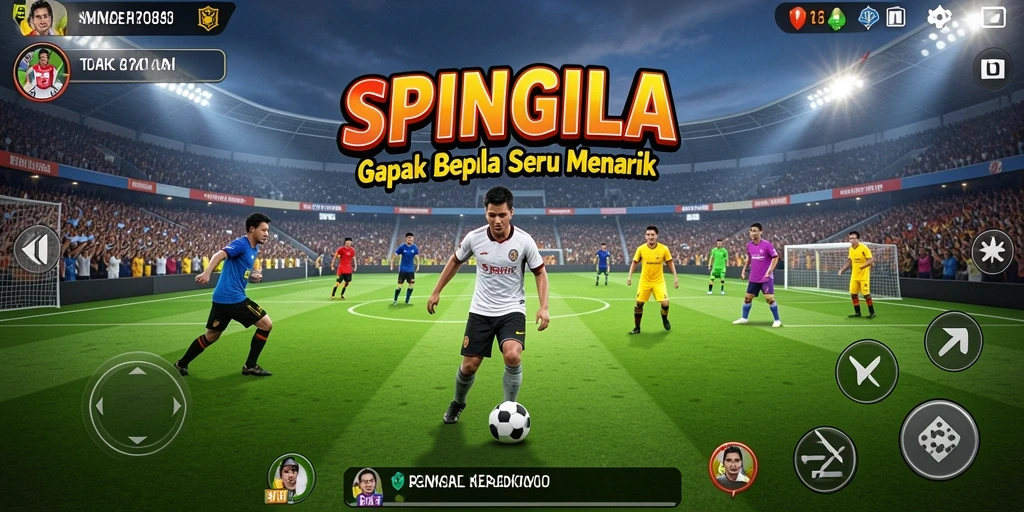 Tampilan gameplay SPINGILA dengan aksi sepak bola yang mendebarkan.