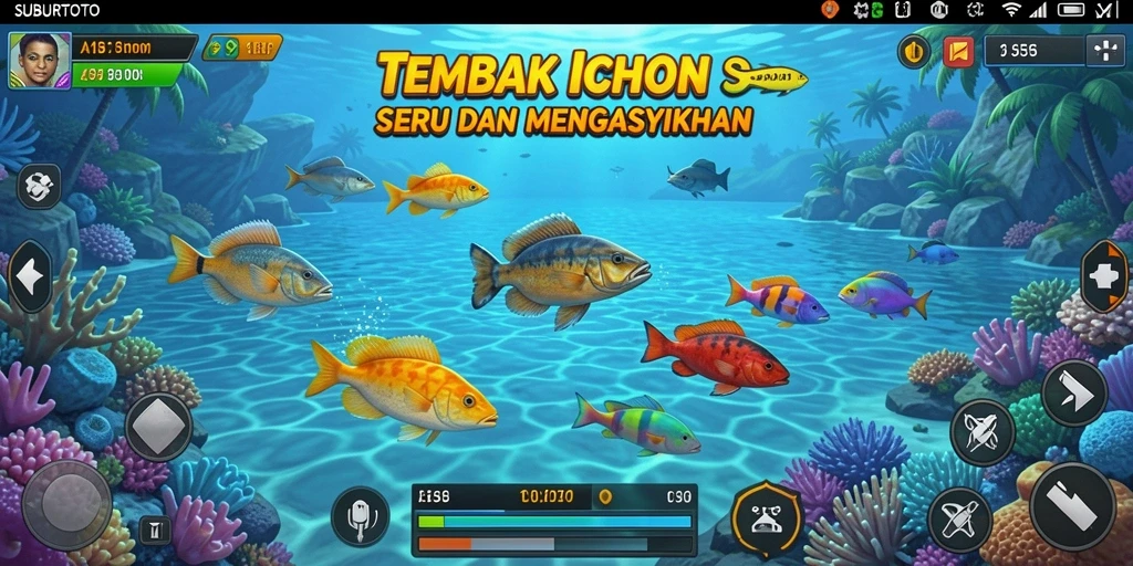 Gameplay SUBURTOTO menampilkan aksi menembak ikan yang seru.